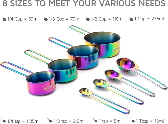 WELLSTAR Measuring Cups and Spoons Set of 8, Food Grade 18/8 Stainless Steel - Image 2