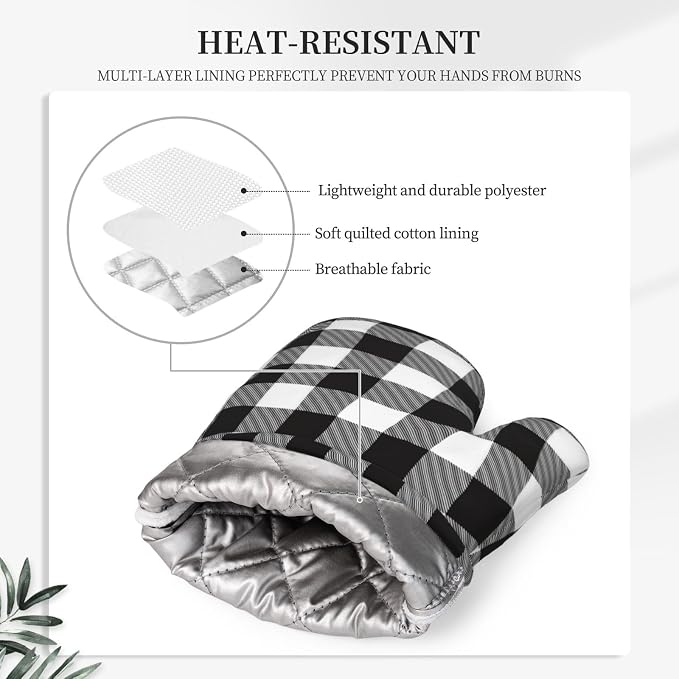 Buffalo Plaid Black and White Oven Mitts and Pot Holders Set - Image 4