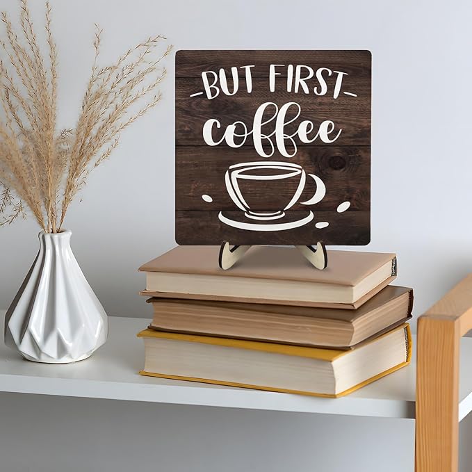 Vintage Coffee Bar Wooden Plaque Desk Sign, Farmhouse Wood Plaque Tabletop Decor - Image 4