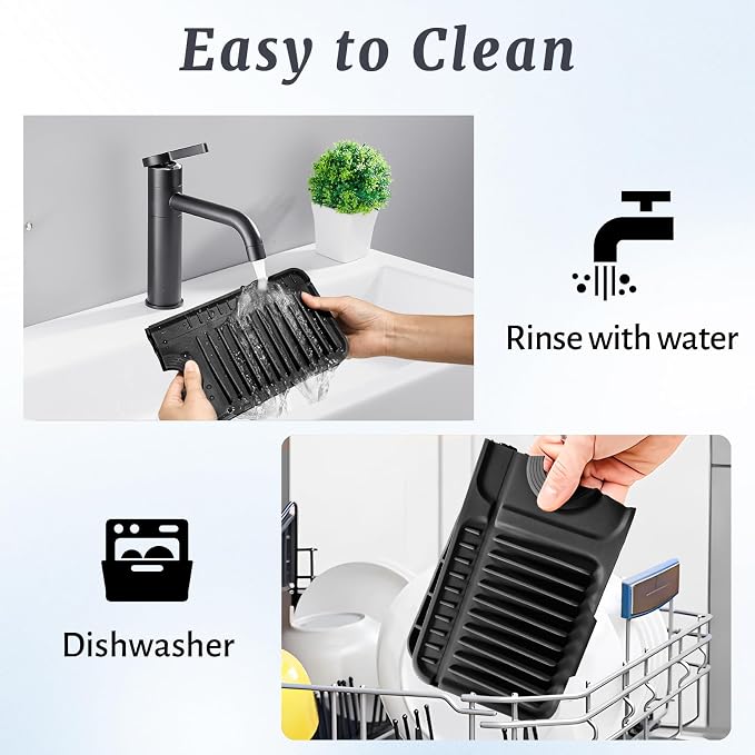 PoYang 17.7 inch Faucet Mat for Kitchen Sink Splash Guard, 7° Slope Silicone - Image 9