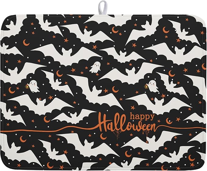 Halloween Drying Mats for Kitchen Counter 18”x24” Happy Halloween Spooky Bat by Kawani