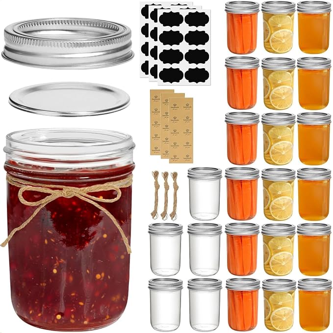 ComSaf Small Mason Jars 8 oz 24Pcs Bulk Set, Half Pint Regular Mouth Mason Jar by ComSaf