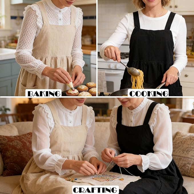 Uaussi Cotton Linen Apron Cross Back Work Apron - Image 4