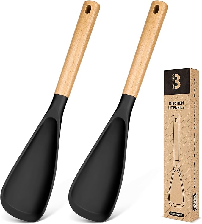 Cooking Spoon for Nonstick Cookwares, Wood Handle Spoon for Mixing, and Scrape by BADIANO