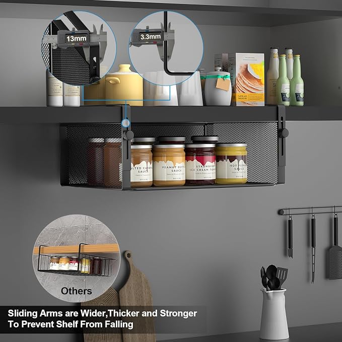 AmonHouseware 2Pack Under Shelf Basket Organizer, Adjustable Hanging Holder - Image 4