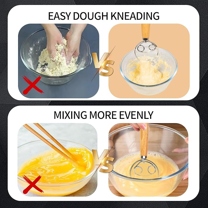 Danish Dough Whisk Stainless Steel Wooden Handle - Image 7
