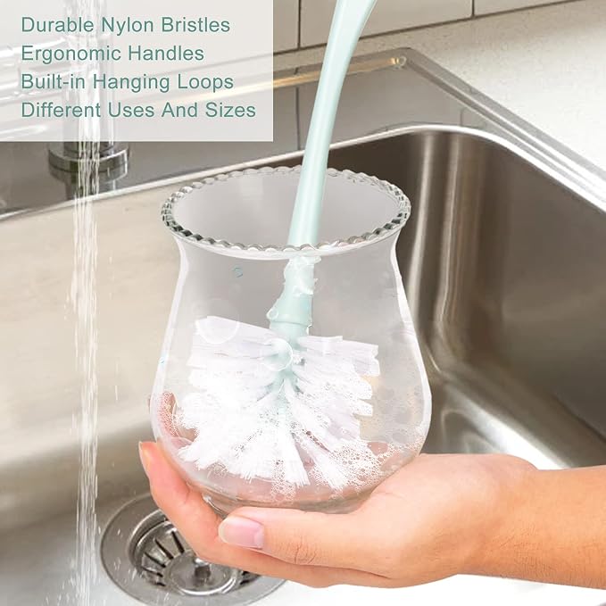 Dish Brush with Handle, Kitchen Dish Scrub Brush Set, 4-Piece Kitchen Cleaning - Image 4