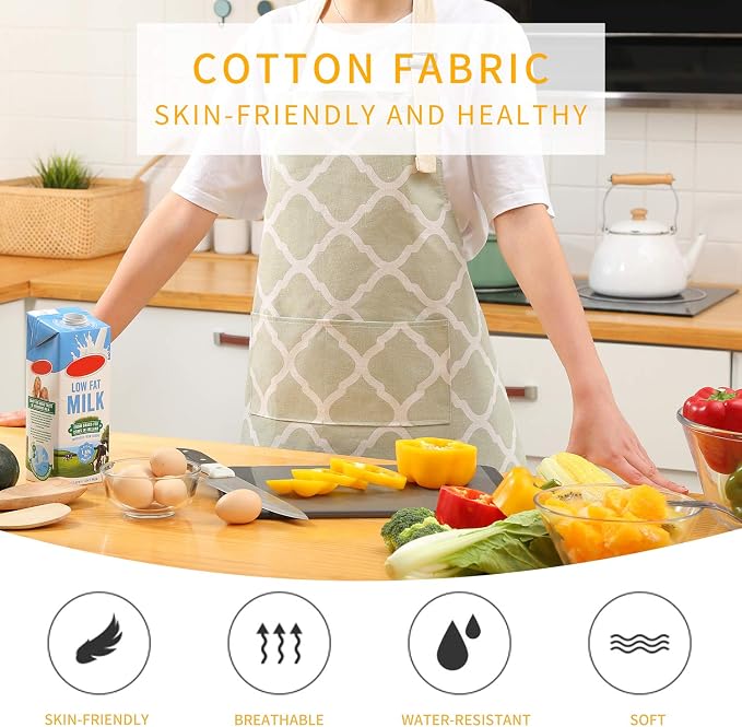 Tosewever 2 Pieces Cotton Linen Waterproof Bib Kitchen Apron - Image 7
