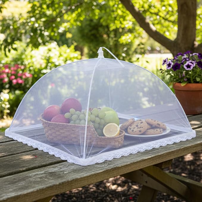 6 Pack Mesh Food Covers 17 Inch, Collapsible Umbrella Screen Covers - Image 2