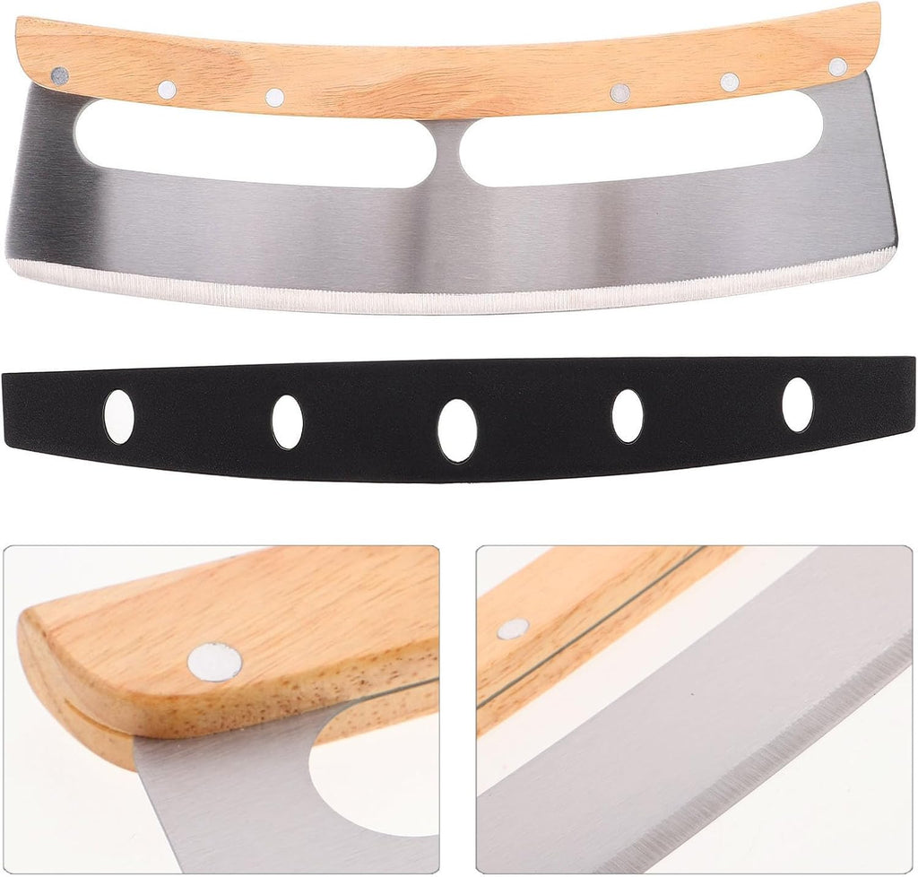 Pizza Rocker Cutter Semicircular Blade with Wooden Handle Stainless