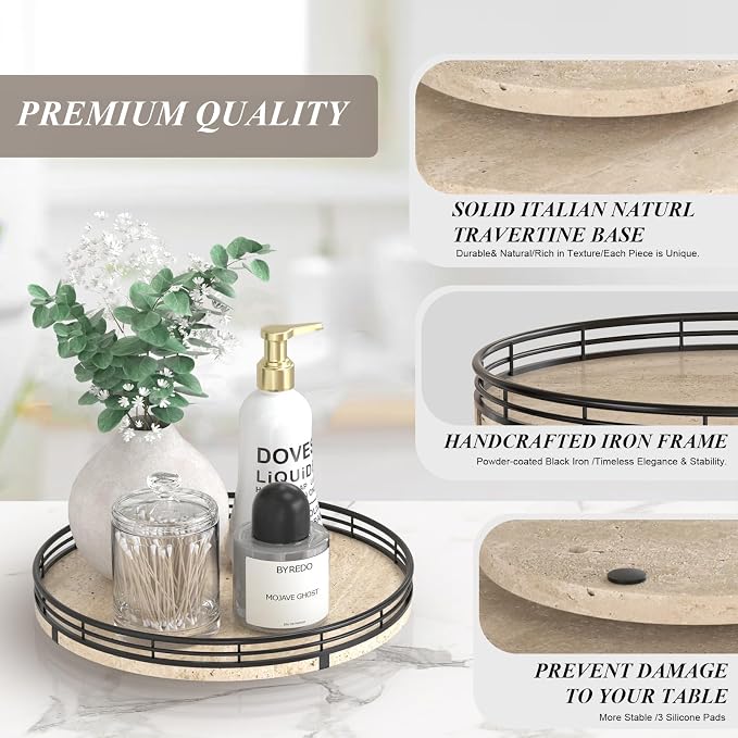 Italian Natural Travertine Lazy Susan Turntable - Image 5