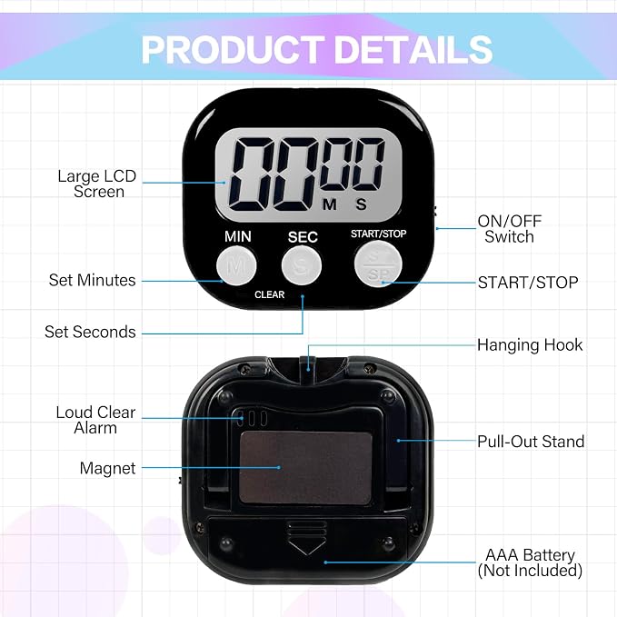 54 Pcs Kitchen Timer Bulk with Small Magnetic Backing Stand Liubeili Digital - Image 3