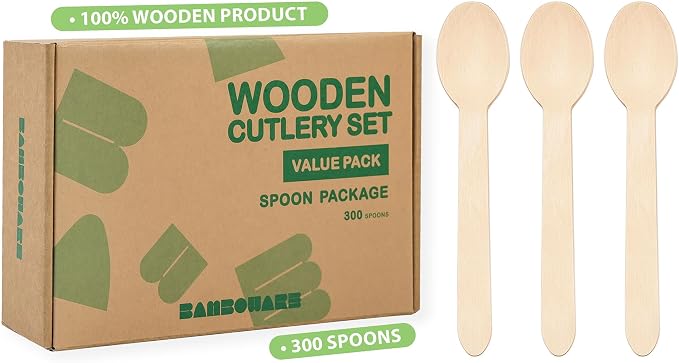 Wooden Spoons 300 Pieces | Natural Birch Wood Disposable Spoons | Biodegradable by Bamboware