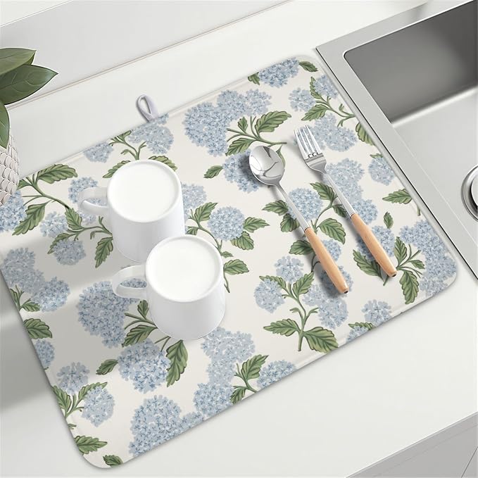 Blue Hydrangea Floral Dish Drying Mat - Image 8