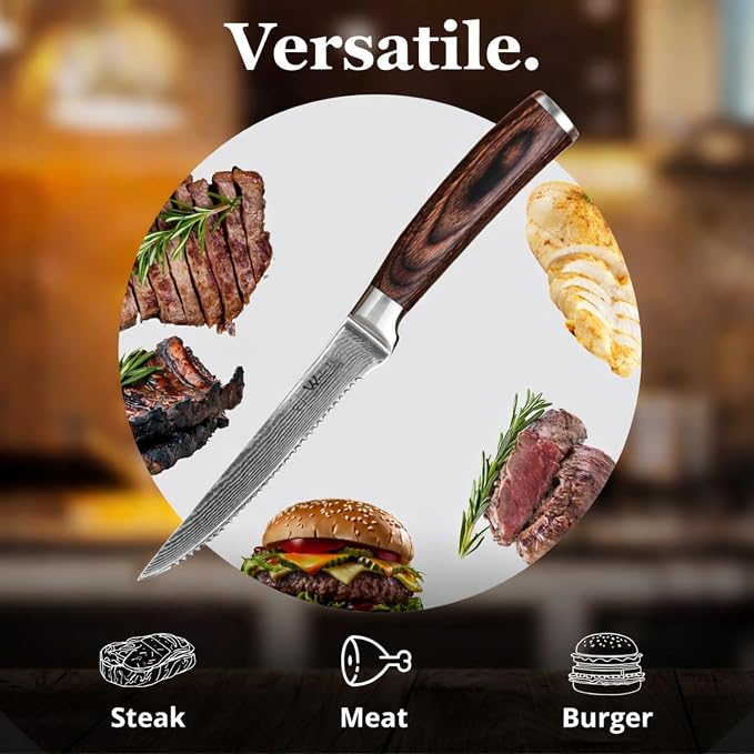 Wakoli EDIB 4-Piece Damascus Steak Knife Set – Professional Dining Kitchen - Image 14