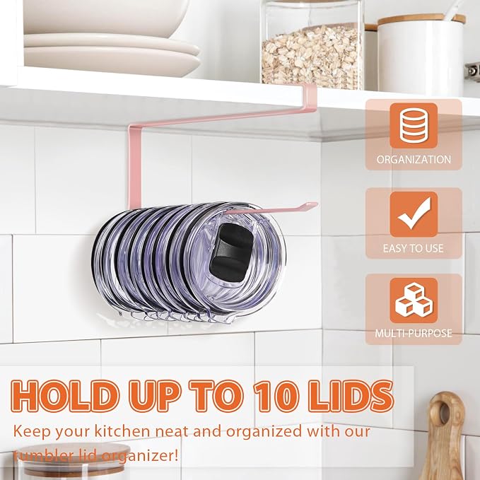 Tumbler Lid Organizer, Horizontal Tumbler Lid Storage Hook Up to 10 Lids - Image 2
