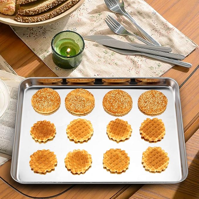 Baking Sheet Set of 2, Stainless Steel 2-Piece Cookie Sheet, Toaster Oven - Image 4