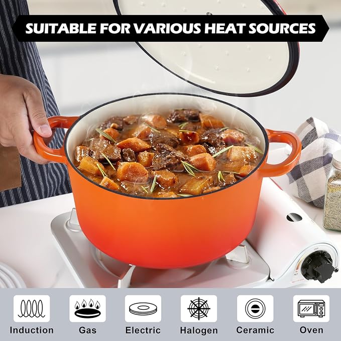 TeamFar Enameled Cast Iron Dutch Oven, 6QT Nonstick Dutch Oven Pot - Image 6