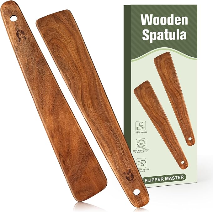 12 inch Teak Wooden Spatula for Cooking, Small Wood Flipper, Egg Scraper - Image 8