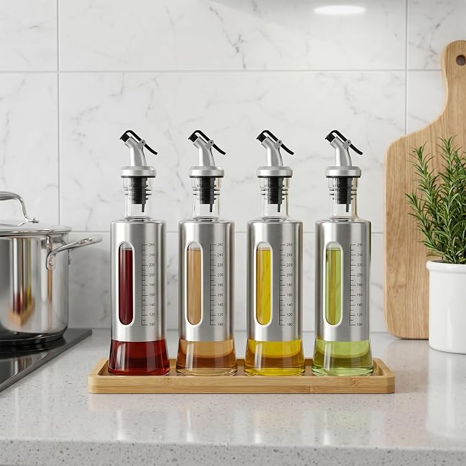 Olive Oil Dispenser for Kitchen, 4 Pack 10oz/300 ML Cooking Oil and Vinegar - Image 9