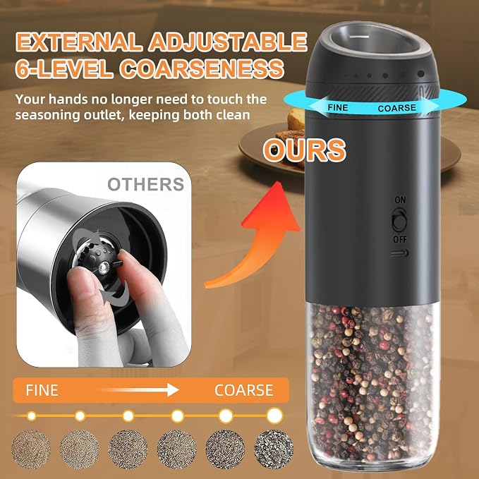 Gravity Electric Salt and Pepper Grinder Set Rechargeable, External Adjustable - Image 3