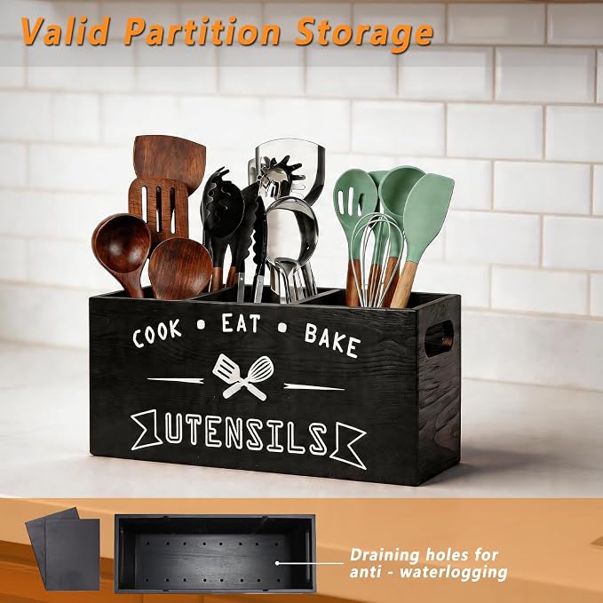 Large and Durable Wooden Kitchen Utensil Holder - Image 3