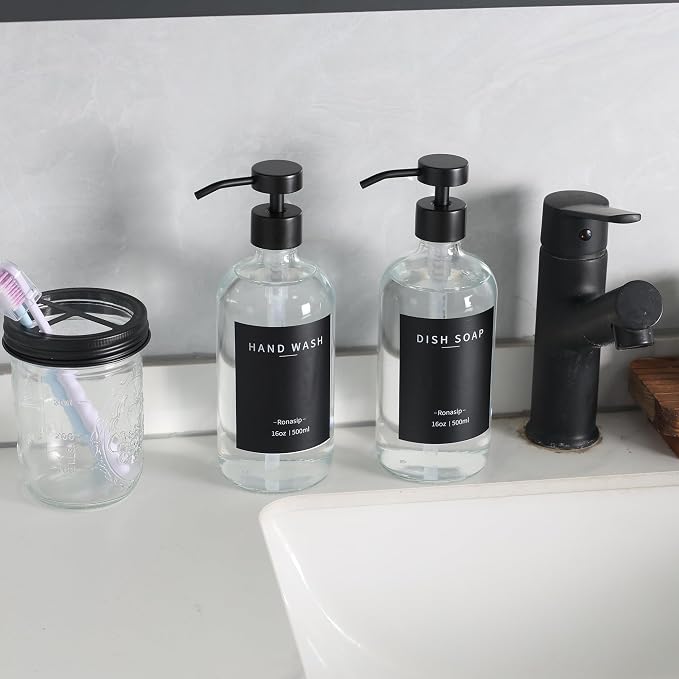 Ronasip Set of 5 Kitchen Soap Dispenser Set 16 Oz Glass Hand Dish Soap Dispenser - Image 8