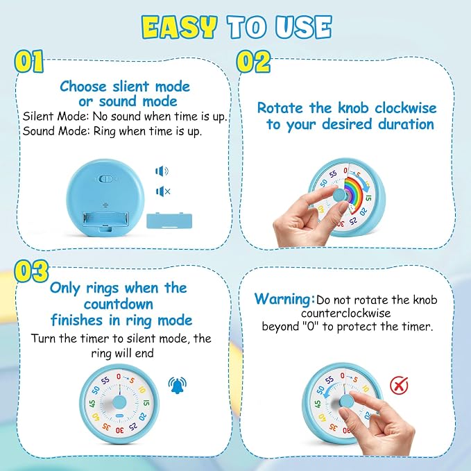 HIPPIH Visual Timer for Kids, 60 Minute Countdown Timers for Classroom Kitchen - Image 3