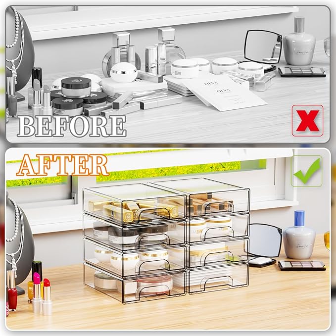Yieach 2.2'' Tall Small Clear Stackable Storage Drawers, 6 Pack Stacking - Image 8