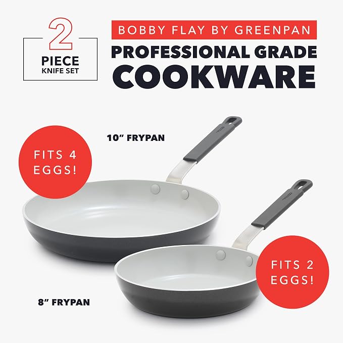 GreenPan x Bobby Flay 2 Piece- 8” and 10” Nonstick Frying Pan Skillet Set - Image 3