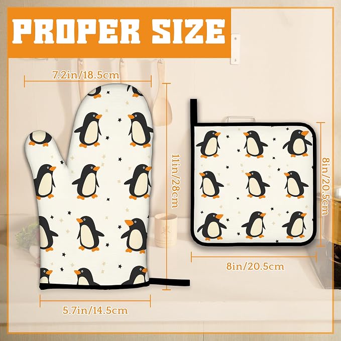 Cute Penguin Oven Mitts and Pot Holders Set, Kitchen Decor Heat Resistant Non - Image 2
