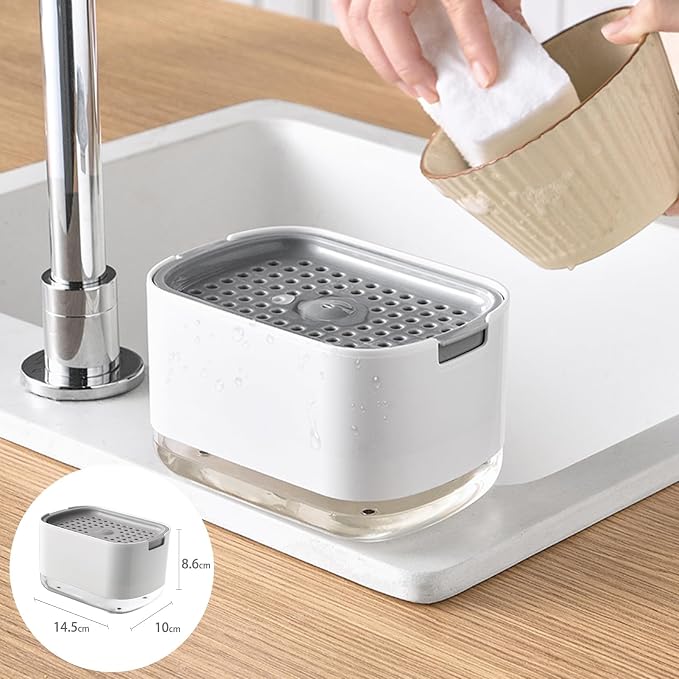 RUFCRIL Soap Pump Dispenser and Sponge Holder, 10oz / 300ml Dish Soap Dispenser - Image 3