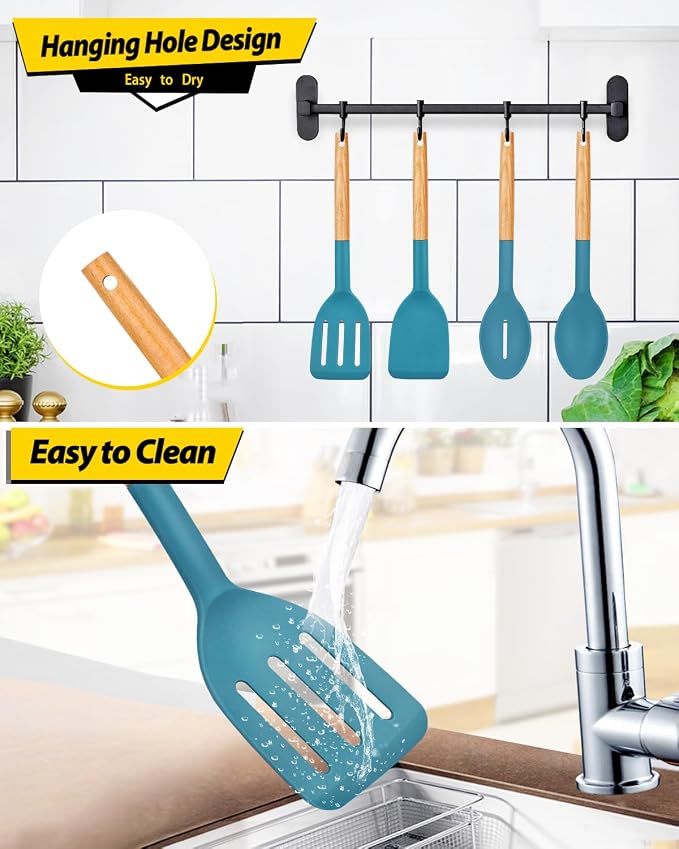 Pack of 4 Silicone Cooking Utensils Set, Non Stick Solid Spatulas and Heat - Image 6