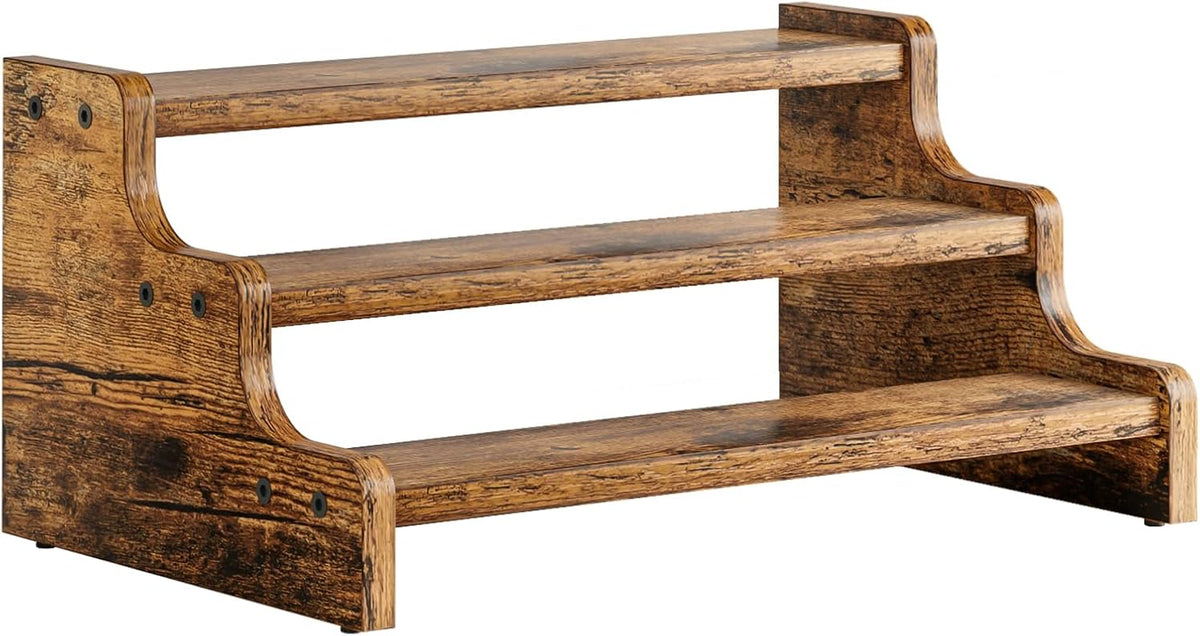 KLM 3-Tier Spice Rack, 13.8 Inch Wood Step Shelf Countertop Spice