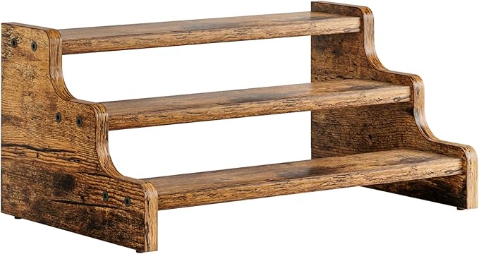 KLM 3-Tier Spice Rack, 13.8 Inch Wood Step Shelf Countertop Spice Storage Holder by KLM