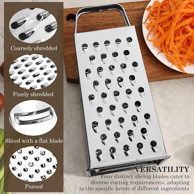 Stainless Steel Vegetable Grater, 4-Sided Portable Metal Grater, Cheese Grater - Image 7