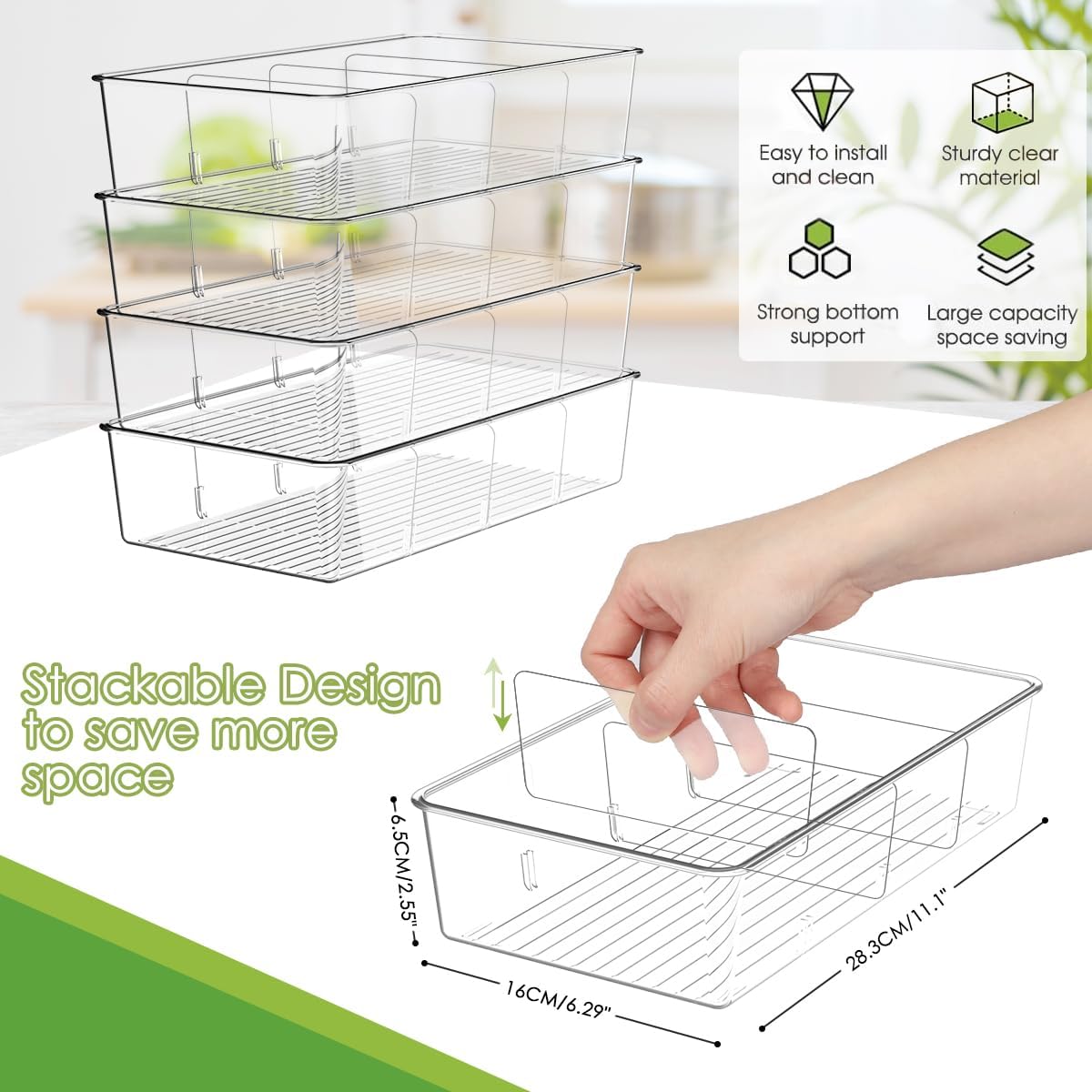 ZIZOTI Snack Organizer for Pantry Shelf, 4 Pack Clear Plastic Pantry