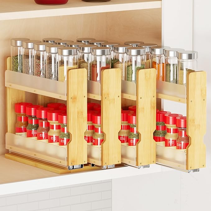 SpaceAid Bamboo Pull Out Spice Rack Organizer by SpaceAid