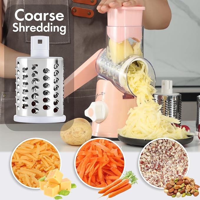 Rotary Cheese Grater with Handle, Round Mandoline Speed Kitchen Slicer - Image 2