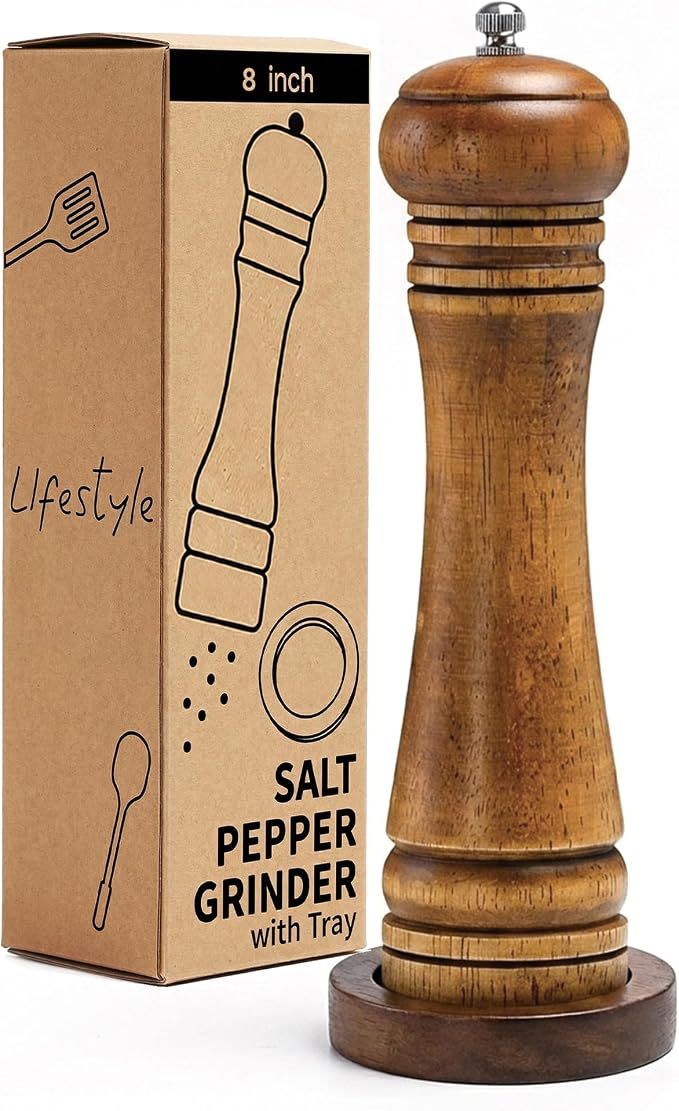 Wood Salt and Pepper Grinder, Salt Grinder and Pepper Mill, Oak Wood Shakers by MJINGMEI