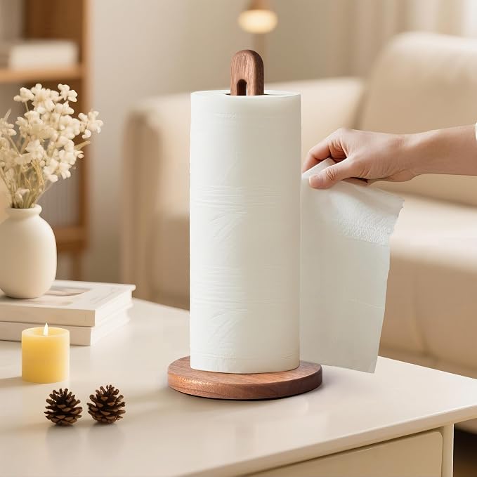 KitchLife Acacia Wooden Paper Towel Holder Countertop, Fits Jumbo Rolls - Image 5