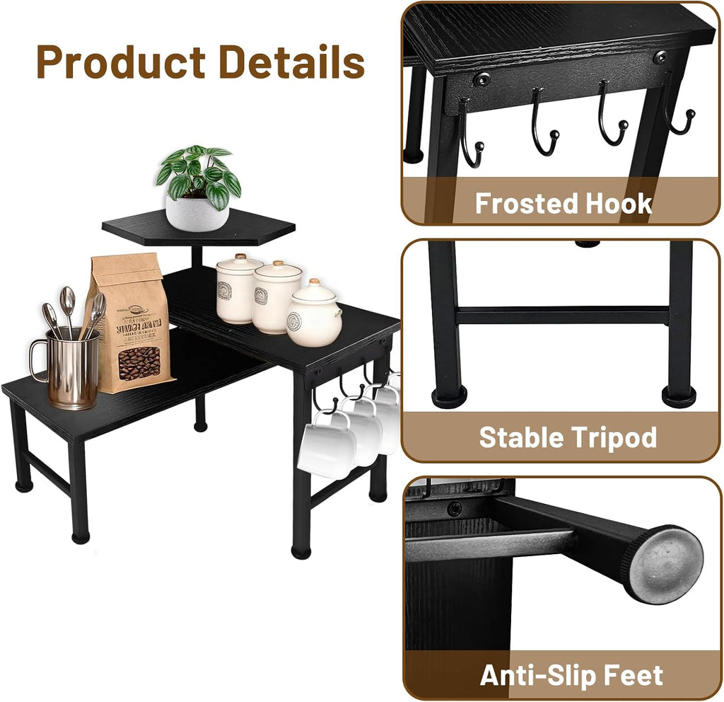 Counter Organizer Shelf, 3 Tier Moveable Black Corner Shelf Organizer