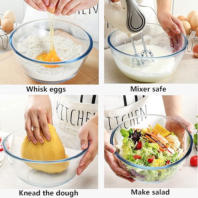 Homwin Glass Mixing Bowl Set for Baking 3-Piece Salad Bowl Set, High - Image 4