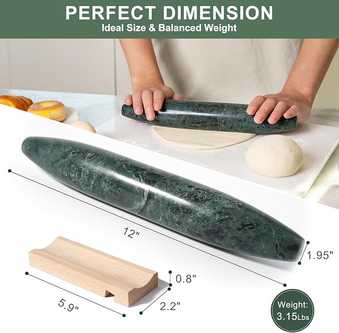 Natural Marble French Rolling Pin, 12 inch Kitchen Baking Tool - Image 2