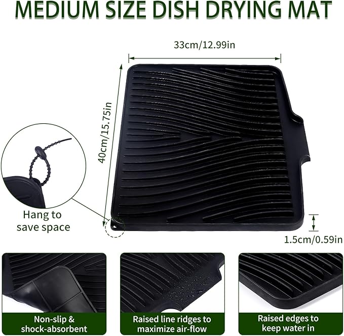 Silicone Dish Drying Mat 16x13, Food-Grade Silicone, Easy Clean Pad - Image 8