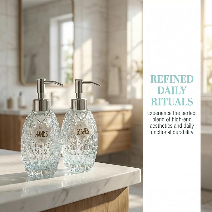MALACHI Soap Dispenser Set, Crystal-Textured Diamond Glass - Image 6
