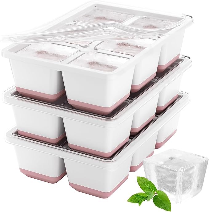 Optish Large Ice Cube Molds, 3 Pack Whiskey Square Ice Molds, 1.8 Inch Big Ice by Optish