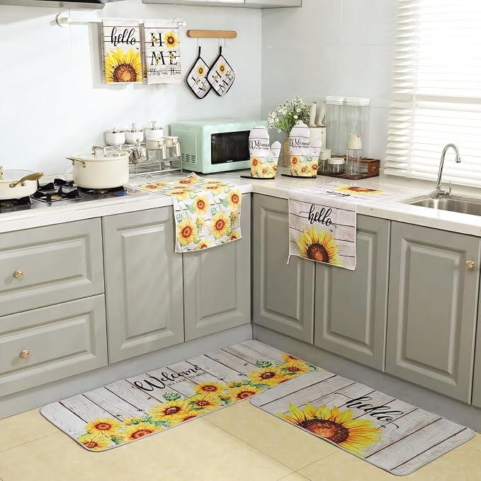 Fourluoo 10 Pcs Farmhouse Sunflower Kitchen Decor Set Sunflower Kitchen Towels - Image 4