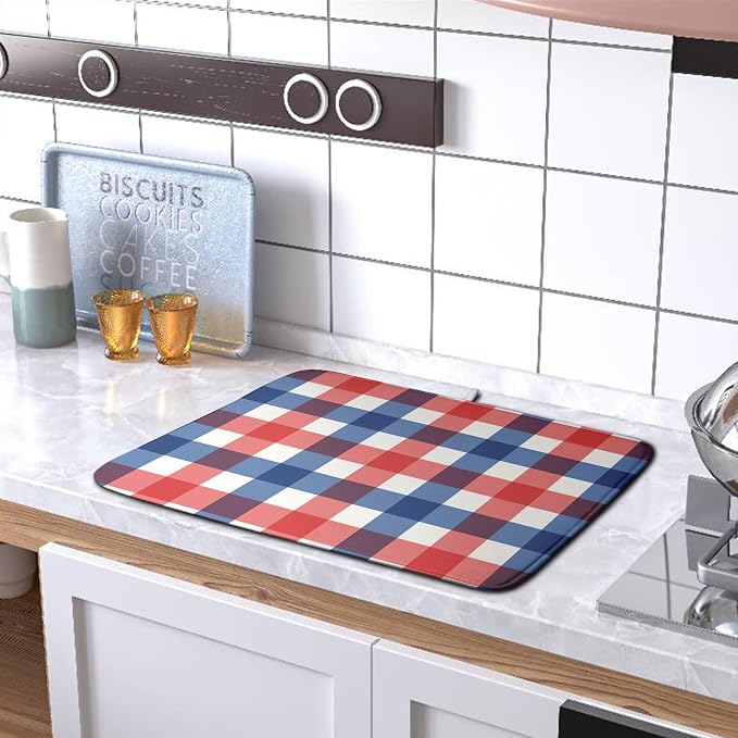4th of July Dish Drying Mat Patriotic Buffalo Plaid Drying Mats - Image 5