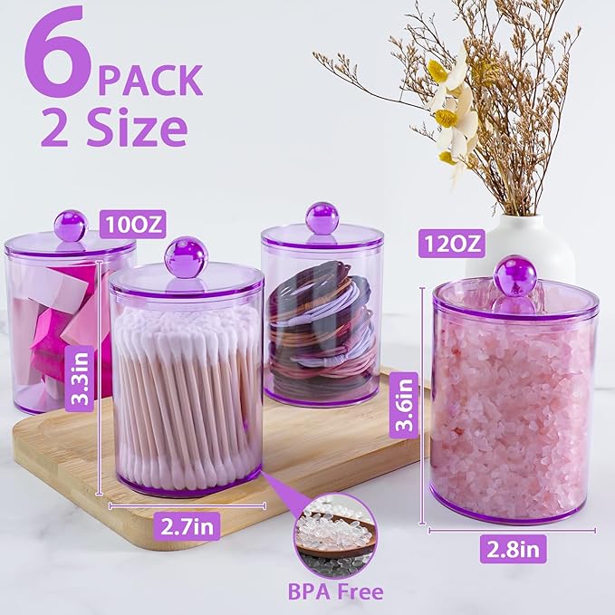 XIPENGKEJI 6 Pack Qtip Holder, Canister Apothecary Jar Set, Bathroom Jars - Image 2